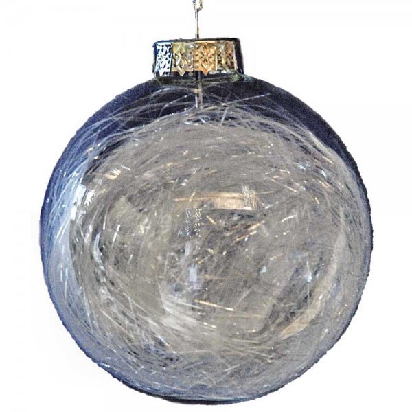 Χριστουγεννιάτικη Γυάλινη Μπάλα Διάφανη, με Τρίχα στο Εσωτερικό (8cm)